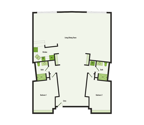 Floor plan for 2 beds, 2 baths, 1480 sqft